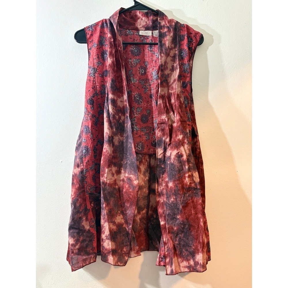 LOGO by Lori Goldstein Woven Tie-Dye Vest with Print Cotton Panels size medium